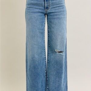 Judy Blue High Waist Vintage Wash Destroy Wide Leg Denim Jeans 8608